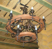 wood chandelier with forged metall