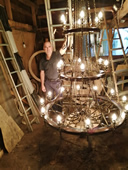 Large wrought iron chandelier wagon wheel style